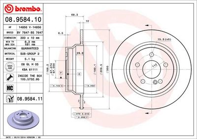 Тормозной диск BREMBO 08.9584.11 для MERCEDES-BENZ CLS