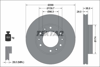 Тормозной диск TEXTAR 92338103 для HYUNDAI H350