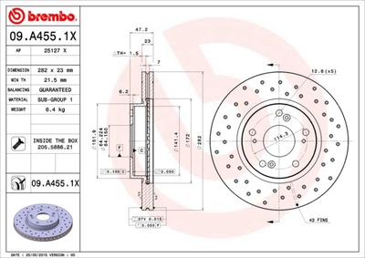 Тормозной диск BREMBO 09.A455.1X для HONDA FR-V