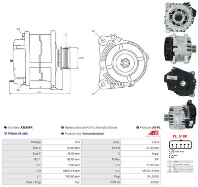 GENERATOR / ALTERNATOR AS-PL A3585PR 4