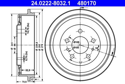 Тормозной барабан ATE 24.0222-8032.1 для RENAULT ESPACE
