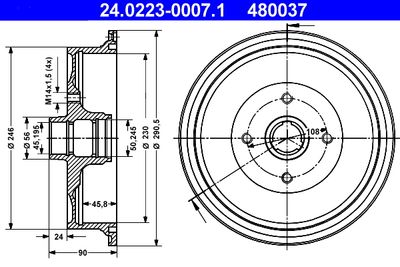 Тормозной барабан ATE 24.0223-0007.1 для AUDI 80