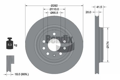 Тормозной диск BENDIX Braking BDS1391 для FERRARI 458