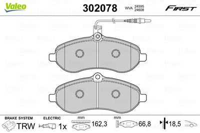 Комплект тормозных колодок, дисковый тормоз VALEO 302078 для FIAT SCUDO