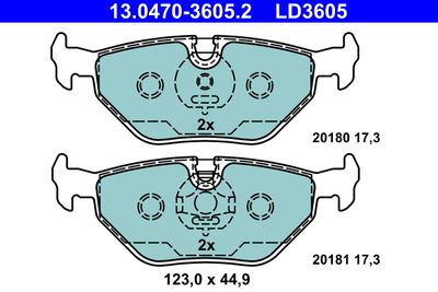 Комплект тормозных колодок, дисковый тормоз ATE 13.0470-3605.2 для ROVER 75