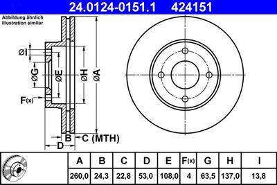 Тормозной диск ATE 24.0124-0151.1 для FORD SIERRA