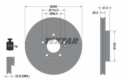 Тормозной диск TEXTAR 92290503 для KIA PROCEED