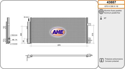 AHE 43887 Радиатор кондиционера  для CHEVROLET AVEO (Шевроле Авео)
