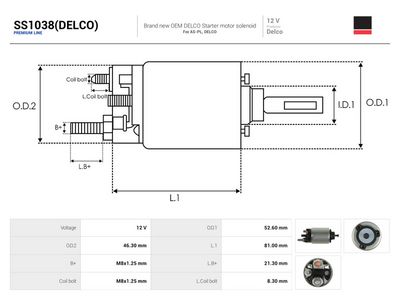 Solenoid, startmotor AS-PL SS1038(DELCO)