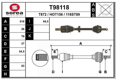 Приводной вал EAI T98118 для HONDA PRELUDE