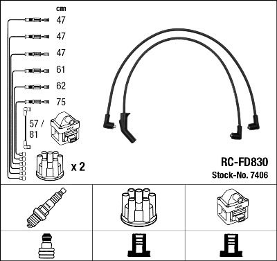 Комплект проводов зажигания NGK 7406 для FORD TRANSIT