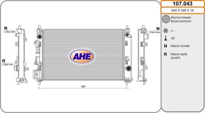 Радиатор, охлаждение двигателя AHE 107.043 для CHEVROLET AVEO