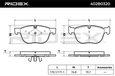 комплект спирачно феродо, дискови спирачки RIDEX 402B0320