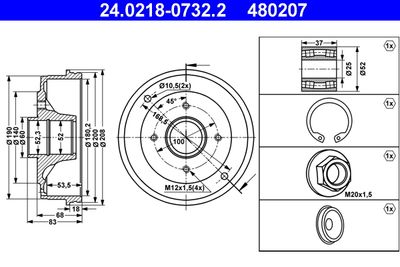 Тормозной барабан ATE 24.0218-0732.2 для RENAULT CLIO