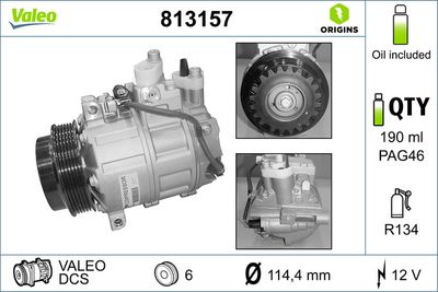 VALEO Compressor, airconditioning VALEO ORIGINS NEW OE TECHNOLOGY (813157)