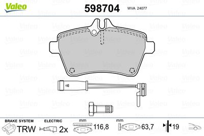 Комплект тормозных колодок, дисковый тормоз VALEO 598704 для MERCEDES-BENZ B-CLASS