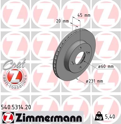 Тормозной диск ZIMMERMANN 540.5314.20 для SUZUKI IGNIS