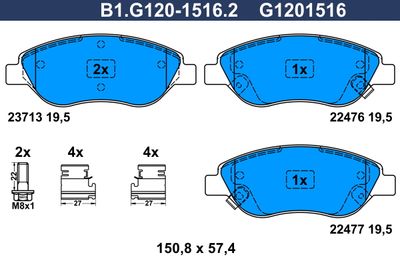 Комплект тормозных колодок, дисковый тормоз GALFER B1.G120-1516.2 для FIAT TIPO