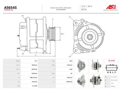 AS-PL - Alternátor MITSUBISHI , A5654S