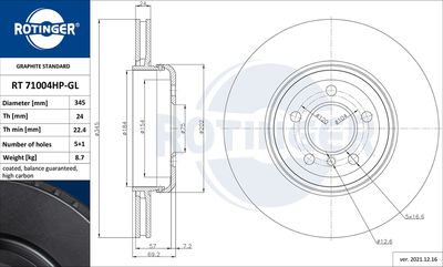 спирачен диск ROTINGER RT 71004HP-GL