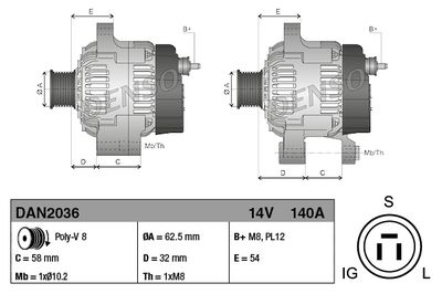 Generator DENSO DAN2036 för JOHN DEERE
