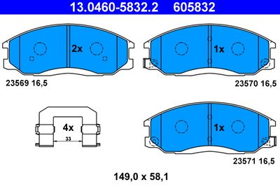 Комплект тормозных колодок, дисковый тормоз ATE 13.0460-5832.2 для SSANGYONG ACTYON