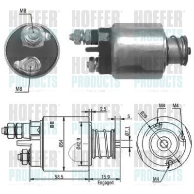 Тяговое реле, стартер HOFFER 46020 для FIAT PANDA