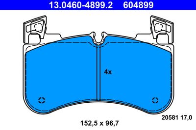 Комплект тормозных колодок, дисковый тормоз ATE 13.0460-4899.2 для LAND ROVER DISCOVERY