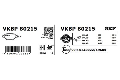 Комплект тормозных колодок, дисковый тормоз VKBP 80215