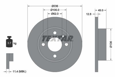 Тормозной диск TEXTAR 92090400 для SKODA FAVORIT