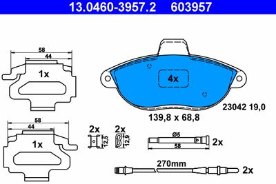 Комплект тормозных колодок, дисковый тормоз ATE 13.0460-3957.2 для FIAT SCUDO