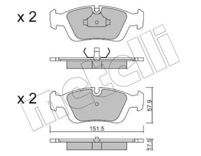 комплект спирачно феродо, дискови спирачки METELLI 22-0124-0