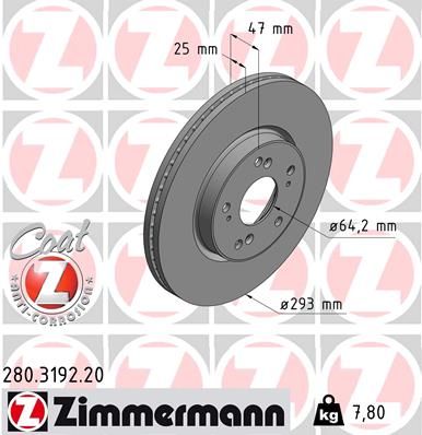 Тормозной диск ZIMMERMANN 280.3192.20 для HONDA HR-V