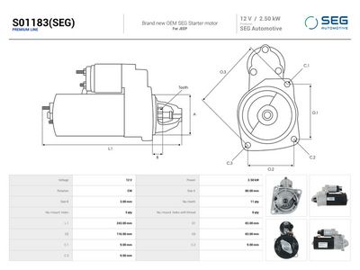Käynnistinmoottori AS-PL S01183(SEG) – CHRYSLER, JEEP