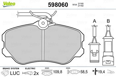Комплект тормозных колодок, дисковый тормоз VALEO 598060 для ALFA ROMEO 164