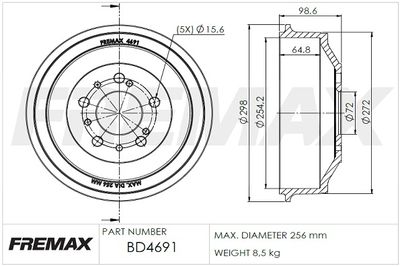 Тормозной барабан FREMAX BD-4691 для FIAT TALENTO