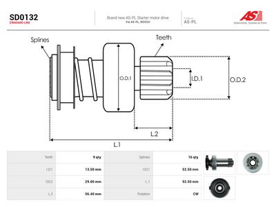 Frihjulsväxel, startmotor AS-PL SD0132
