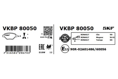 Brake Pad Set, disc brake VKBP 80050