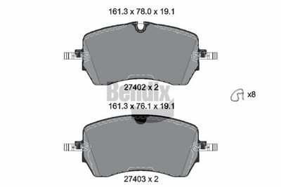комплект спирачно феродо, дискови спирачки BENDIX Braking BPD2710