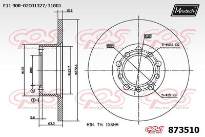 Тормозной диск MAXTECH 873510 для MERCEDES-BENZ /8
