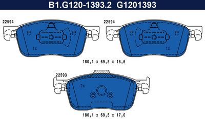 комплект спирачно феродо, дискови спирачки GALFER B1.G120-1393.2