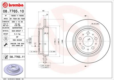 Тормозной диск BREMBO 08.7765.11 для VOLVO S80