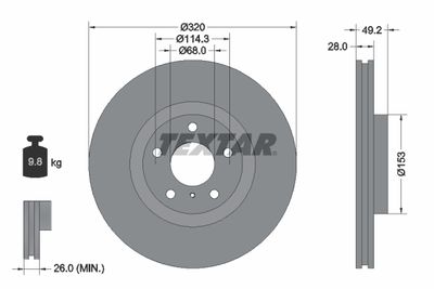 Тормозной диск TEXTAR 92162405 для INFINITI M45