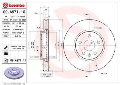 Тормозной диск BREMBO 09.A971.10 для CHEVROLET EQUINOX