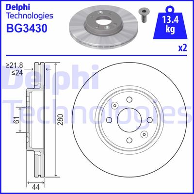 Тормозной диск DELPHI BG3430 для DACIA LODGY