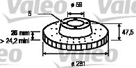 Тормозной диск VALEO 186443 для LANCIA KAPPA