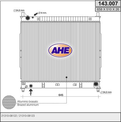 AHE 143.007 Радиатор охлаждения двигателя  для DAEWOO REXTON (Деу Реxтон)