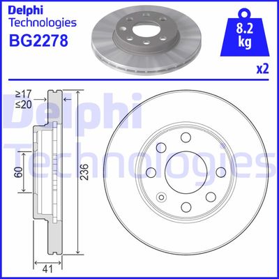Тормозной диск DELPHI BG2278 для CHEVROLET LANOS