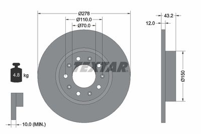 Тормозной диск TEXTAR 92221003 для FIAT 500X