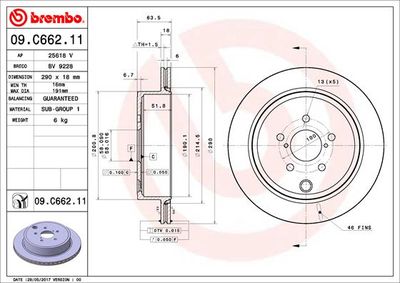 BREMBO 09.C662.11 Тормозные диски  для SUBARU OUTBACK (Субару Оутбакk)